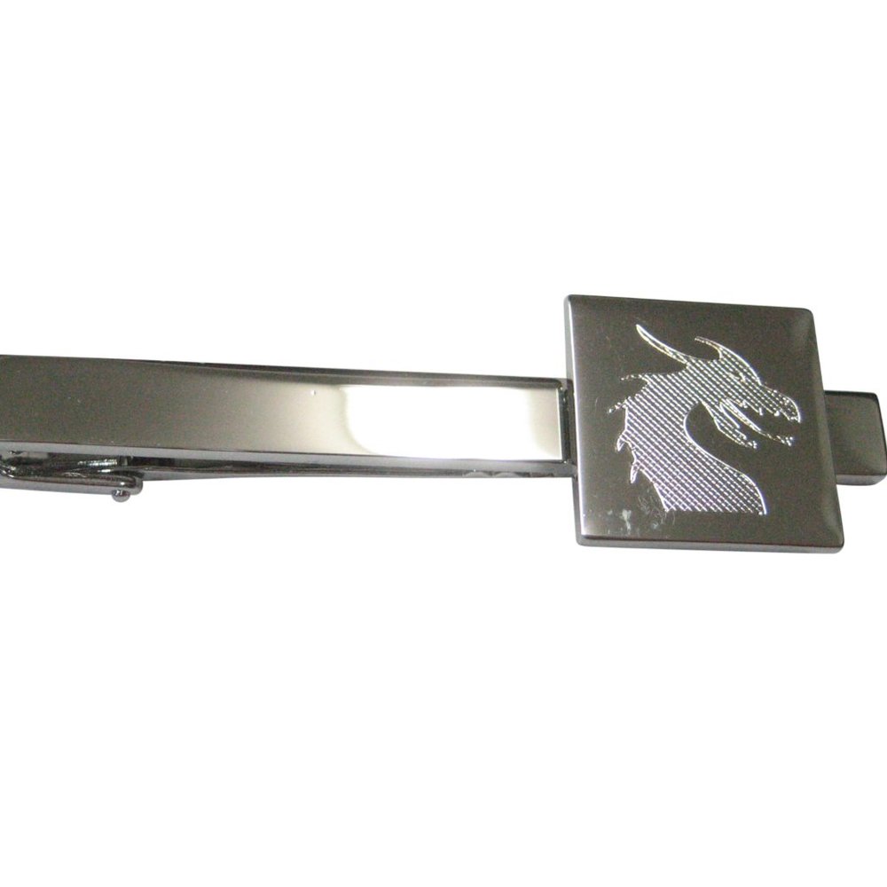 Silver Toned Etched Viking Dragon Tie Clip